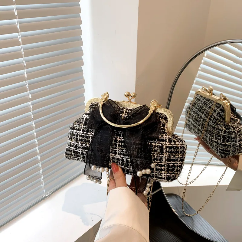 High Quality Hot Selling Wholesale New Niche Fashion Luxus Dinner Bag Handbag Temperament Dress Bag Bow Sequin Pearl Bag Women