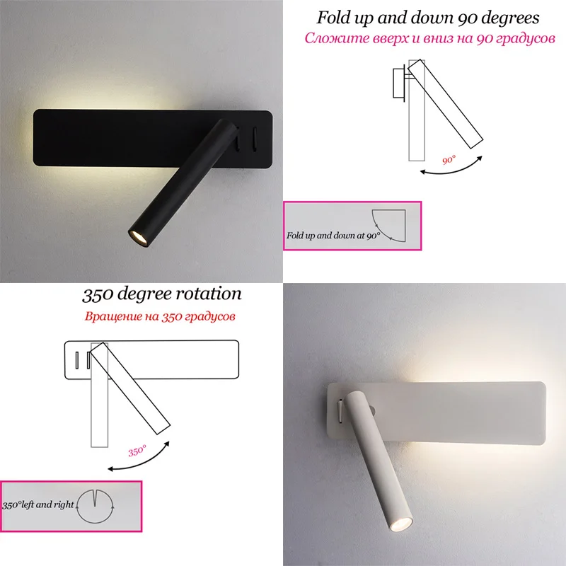 وحدة إضاءة LED جداريّة القراءة مصباح لغرفة النوم فندق الحد الأدنى ليلة كتاب مصباح دوران السرير الجدار الشمعدان 3 واط بقعة تركيبة إضاءة المنزل