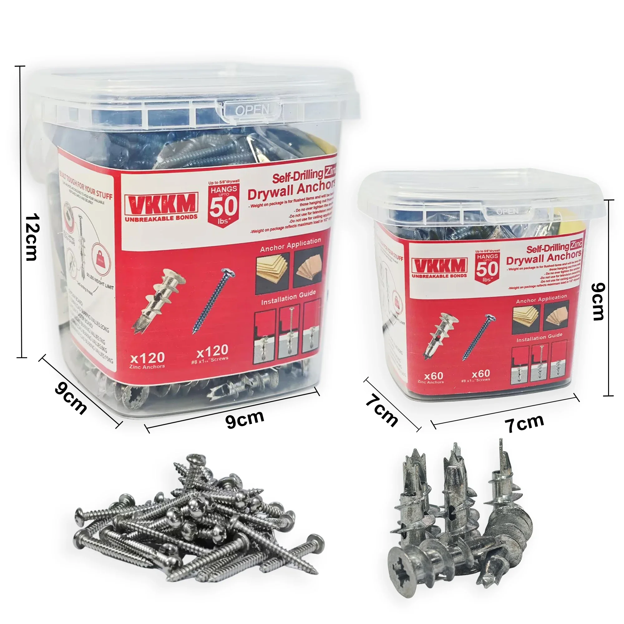 Набор оцинкованных анкеров для гипсокартона VKKM, самосверлящая конструкция, набор из 30 предметов, грузоподъемность 50 фунтов