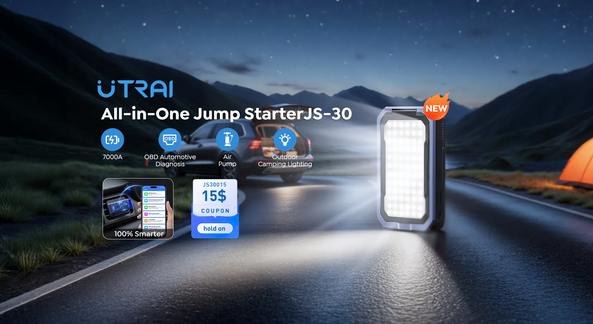 � ​ UTRAI All-in-One 7000A Auto-Starthilfe mit Luftkompressor, OBD-Diagnose und Powerbank, Notfallverstärker für Autobatterien – Detail 1