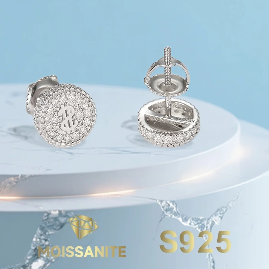 

Dollar Moissanite Earrings 925 Sterling Silver Stud Earring for Women Engagement Wedding