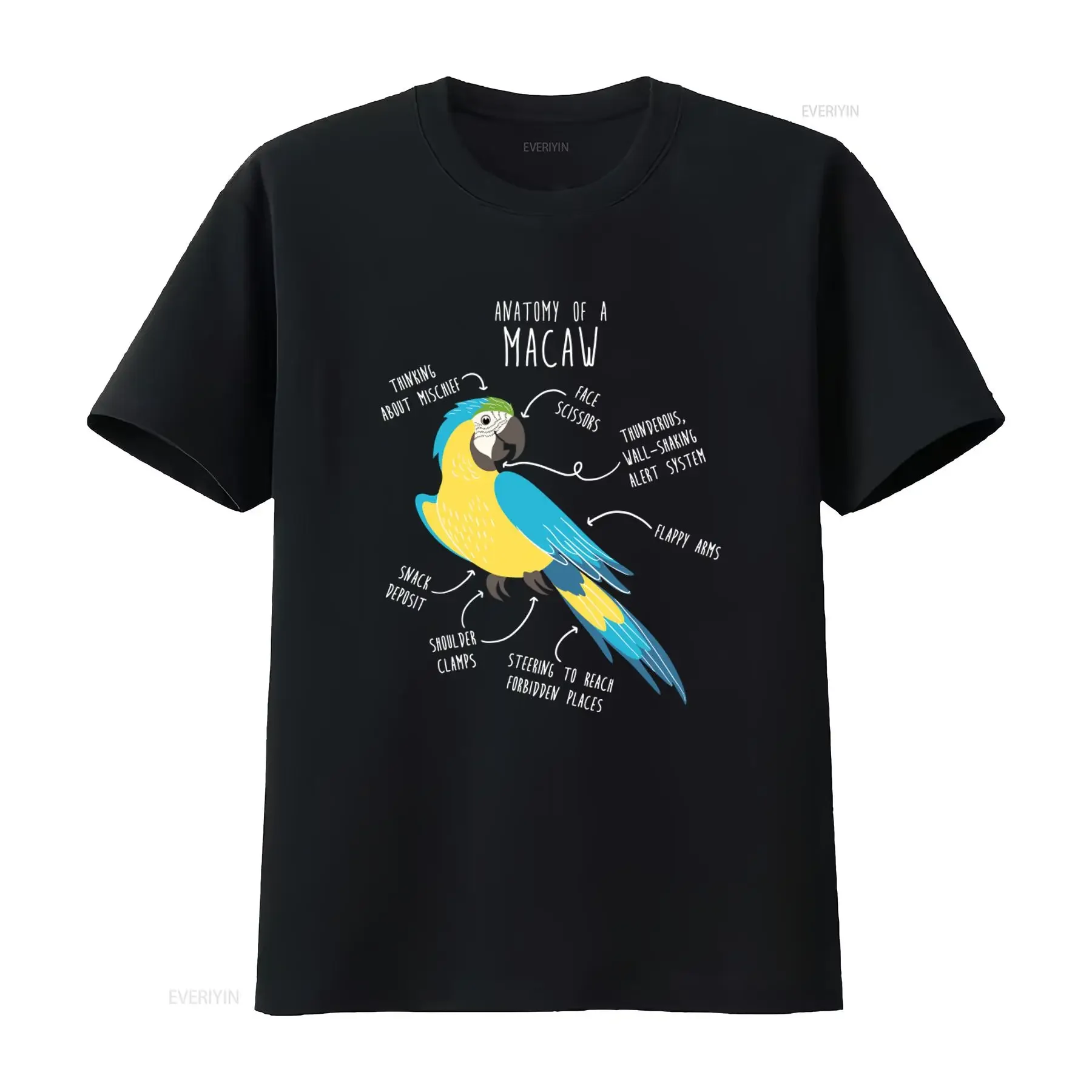 Blue and Gold Macaw Anatomy T shirt for Funny Parrot Lover Cute Pet Bird Mom Dad Top vintage Washed Stretched fashion