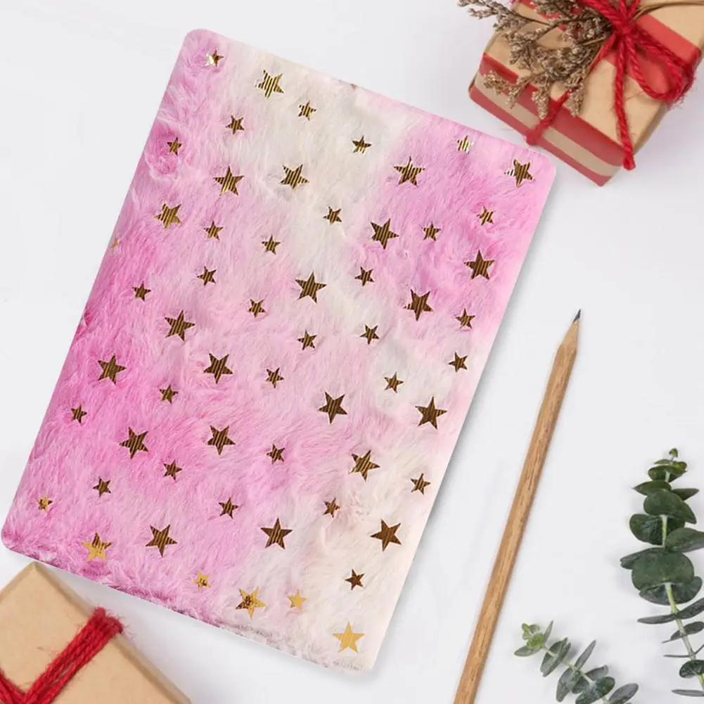 Soft Plush Material Notebook Rainbow Heart Plush Diary with Lock Embroidered Secret Journal Notebook for Girls A5 Writing