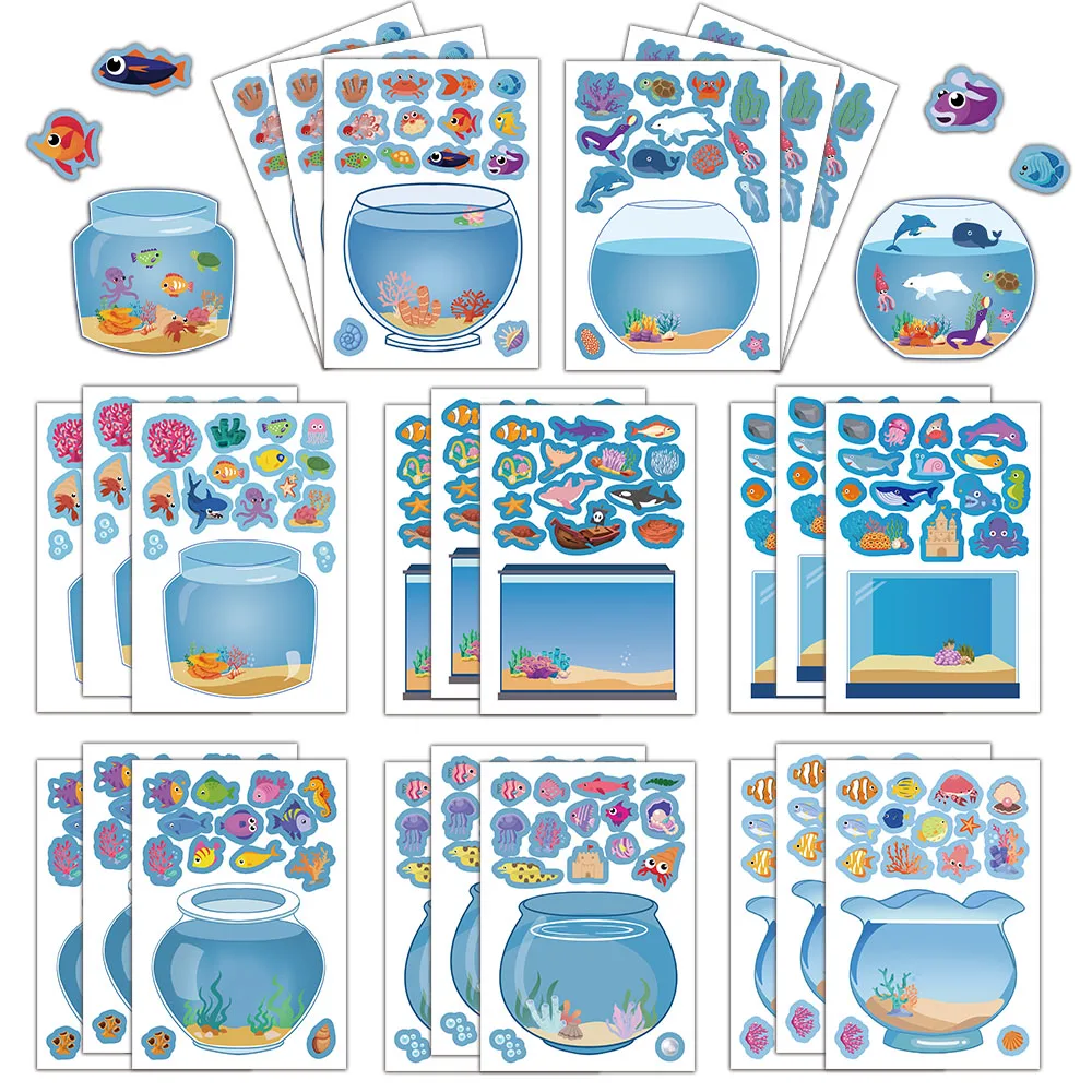 8PCS Lucky Fish Tank Puzzle Sticker Handmade DIY Notebook Desktop Creative Decoration Waterproof