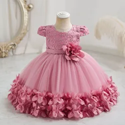 Baby Little Girls Flower Girl Dress Toddler Cap Sleeves Beaded Birthday Party Pageant Dress TT085