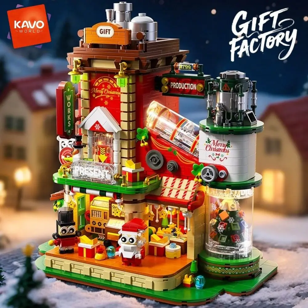 KAVOWORLD 1614PCS Christmas Gingerbread House Building Blocks Set with LED Lights Festive Winter Holiday Construction Toy Interior Architecture Model Kit Educational Construction Toy Family Activity Gift for Kids Home Decor for Party New Year Celebration