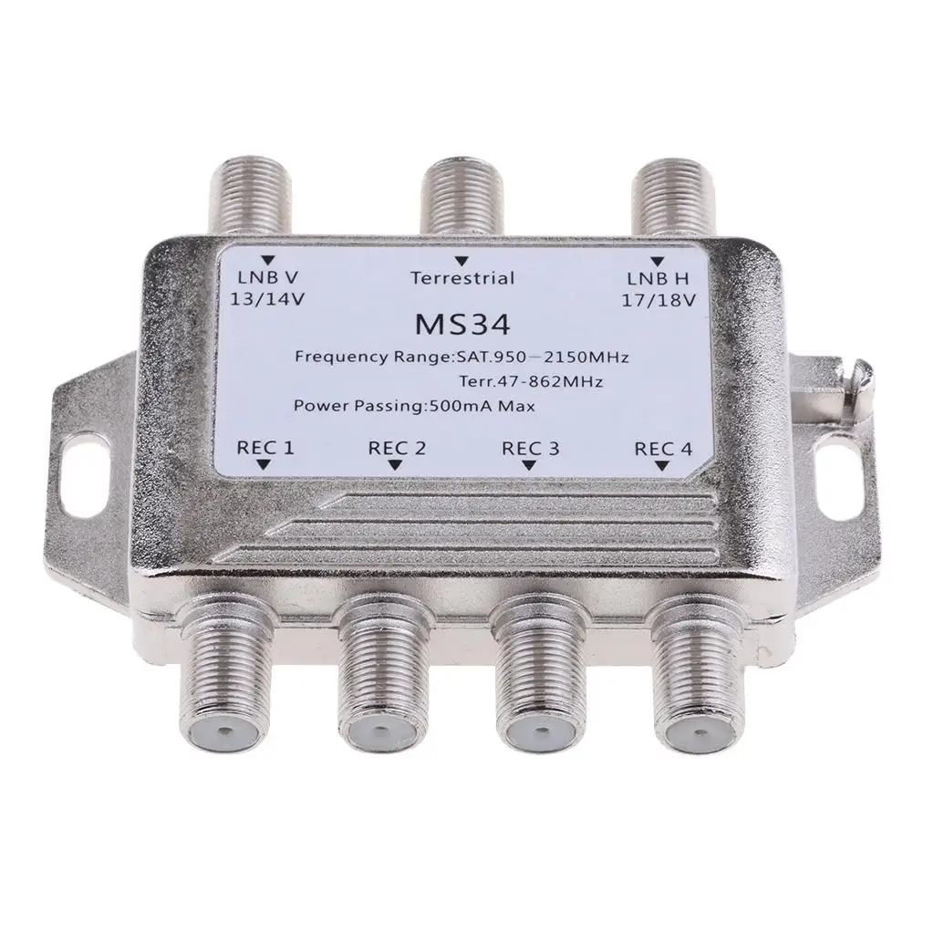 3X4 Multi Switch LNB Satellite FTA 4 Output Combiner LNBF Dish MS34 Silver