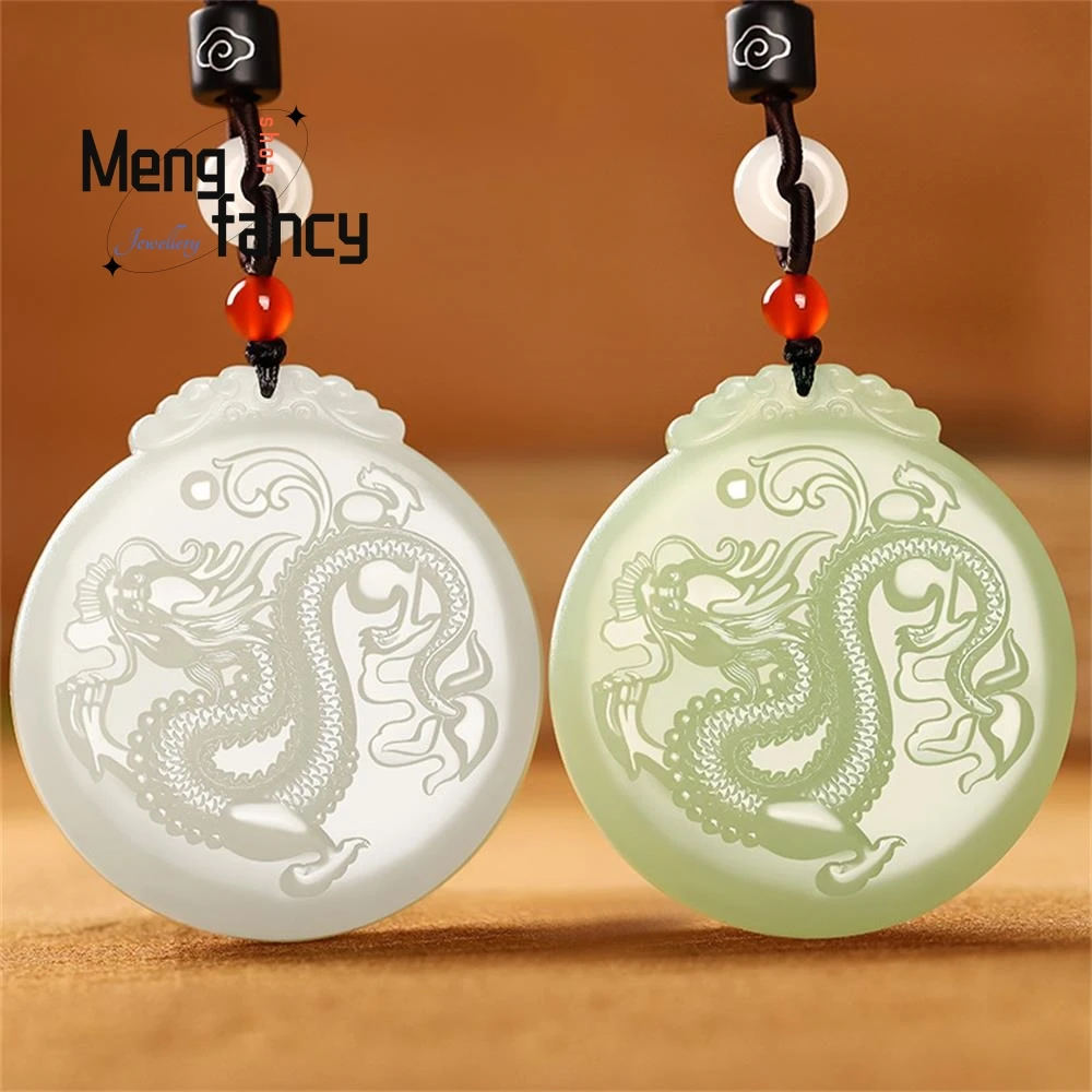 

Natural Hetian Green White Jade Zodiac Dragon Exquisite Mascots Handicraft High-grade Fashion Jewelry Best Selling Holiday Gift