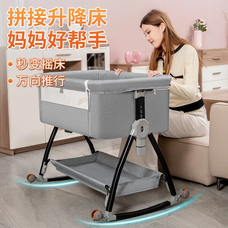 

Folding Baby Crib Spliced Large Bed Multifunctional Newborn BB Bed Portable Movable Baby Bed Diaper Table Cradle
