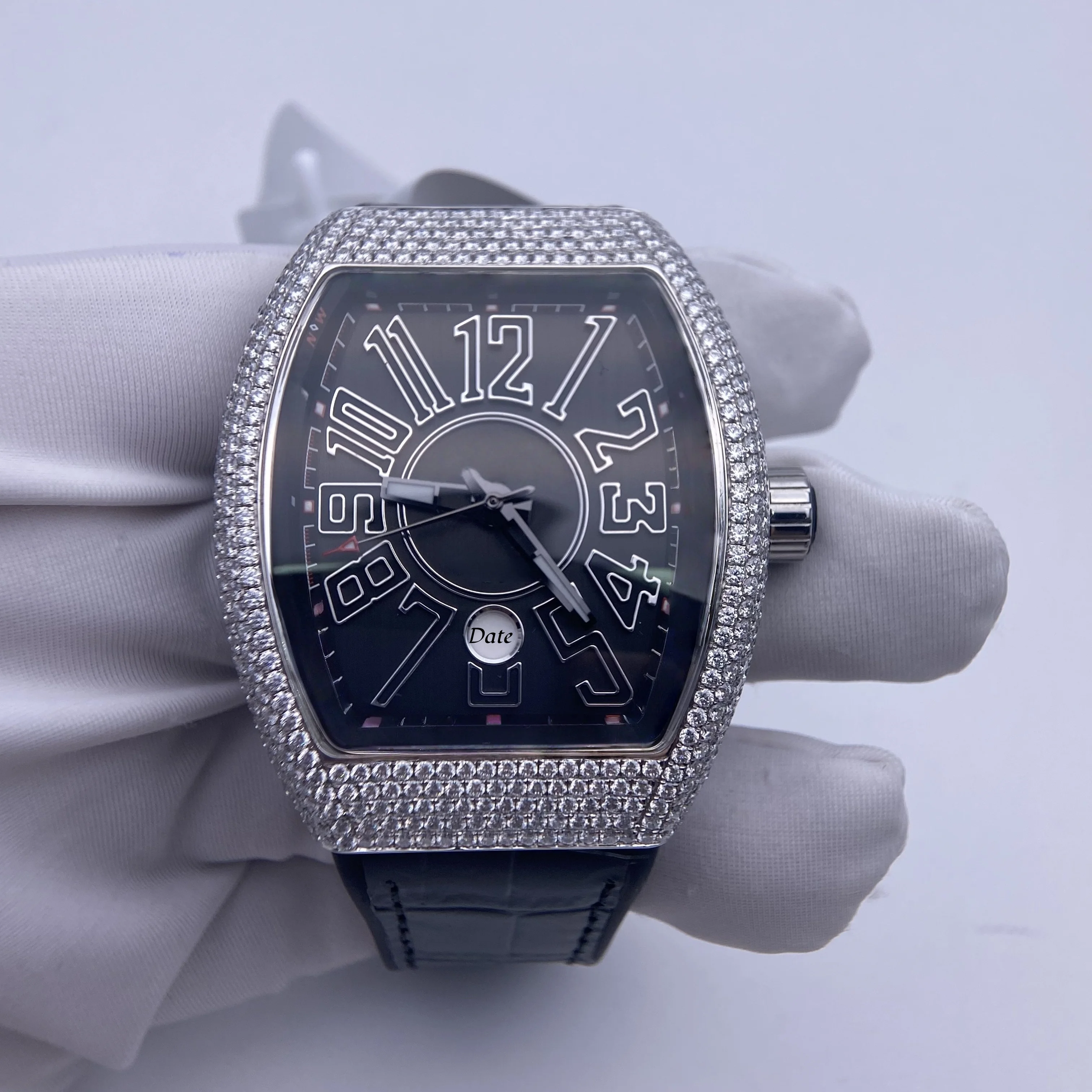 Reloj de Hip Hop para hombre, venta al por mayor, reloj mecánico automático de moissanita, 1:1 Hip Hop, lujo, brillante, Vvs, diamante refrigerado