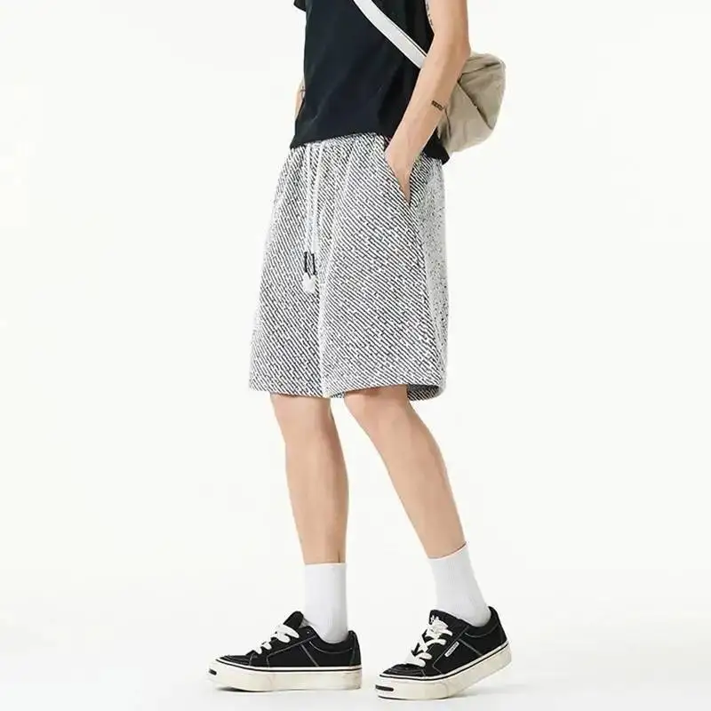 LUZHEN Textured Loose Five-pointed 2026 Summer Stripe High Straight Quality Pants Men Fashion Elastic Waist Casual Shorts JY7754