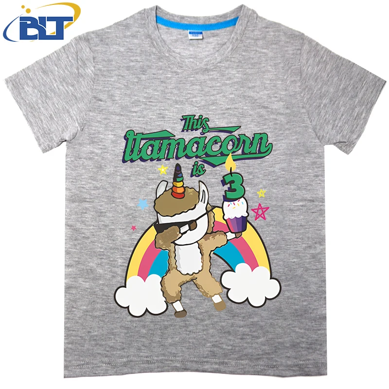 Dabbing Llamacorn Alpaca Llama Unicorn 3rd Birthday Print Kidst shirt in summer cotton short -sleeved casual top