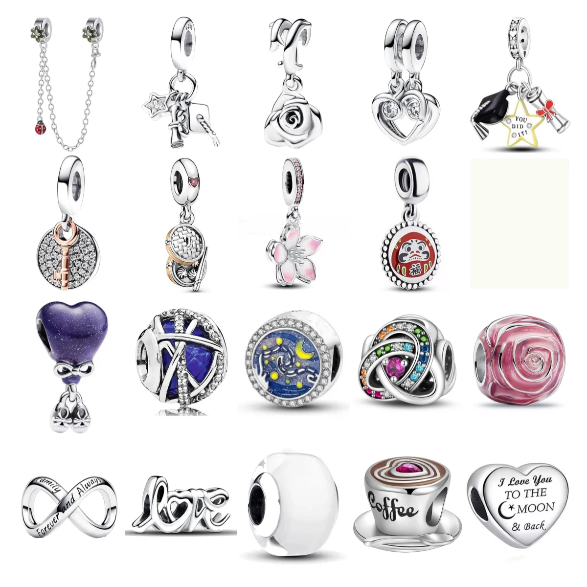 Rose Graduation Season Coffee Charms Fit Pendant 925 Original Bracelet Women 925 Silver Hot Sale Beads DIY Jewelry 2025 New in