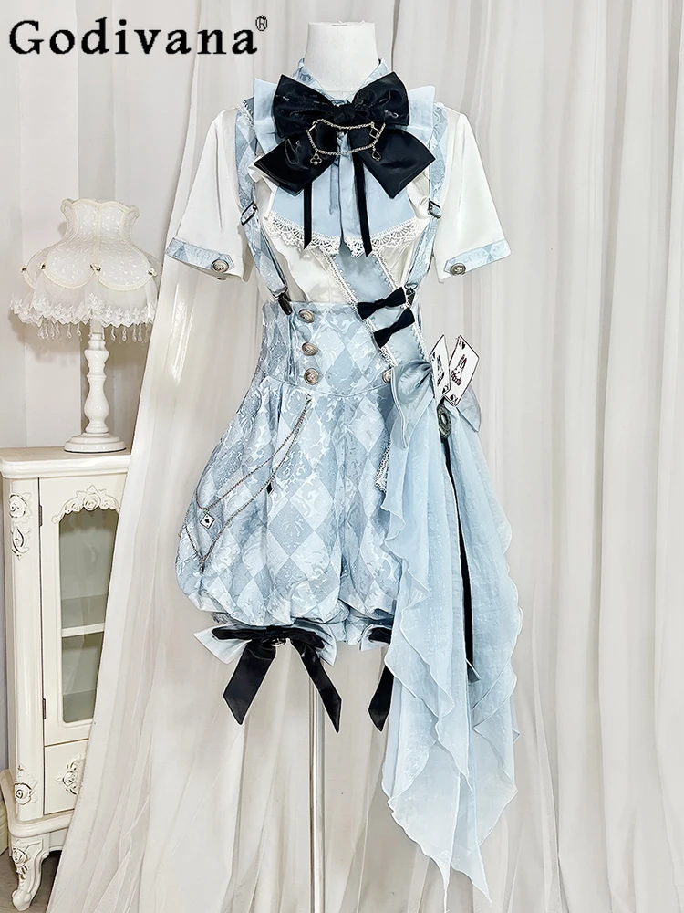 

Two-dimensional Academy Style Japanese Original Lolita Set Cute Sweet Girl 2025 New Puff Sleeve Student JK Strap Dress
