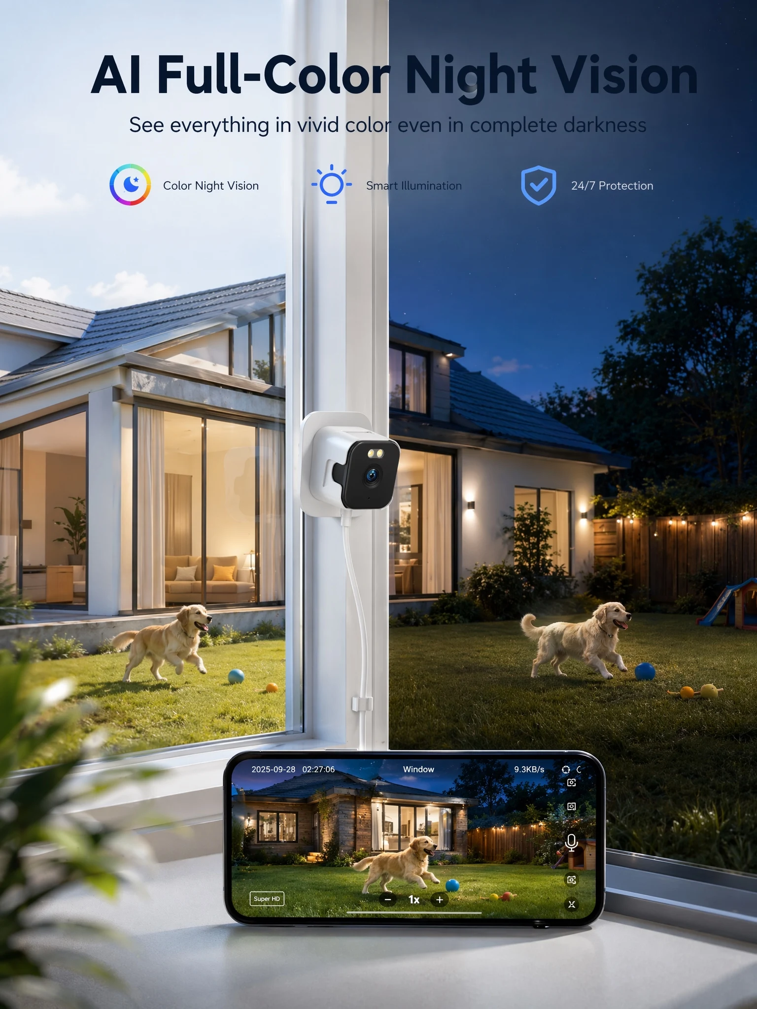 Kamera Jendela Nirkabel OKAM PRO APP HD 5MP 5X ZOOM 5G WiFi Dalam Ruangan Interkom Dua Arah Pelacakan Gerakan Penglihatan Malam Berwarna IP CCTV