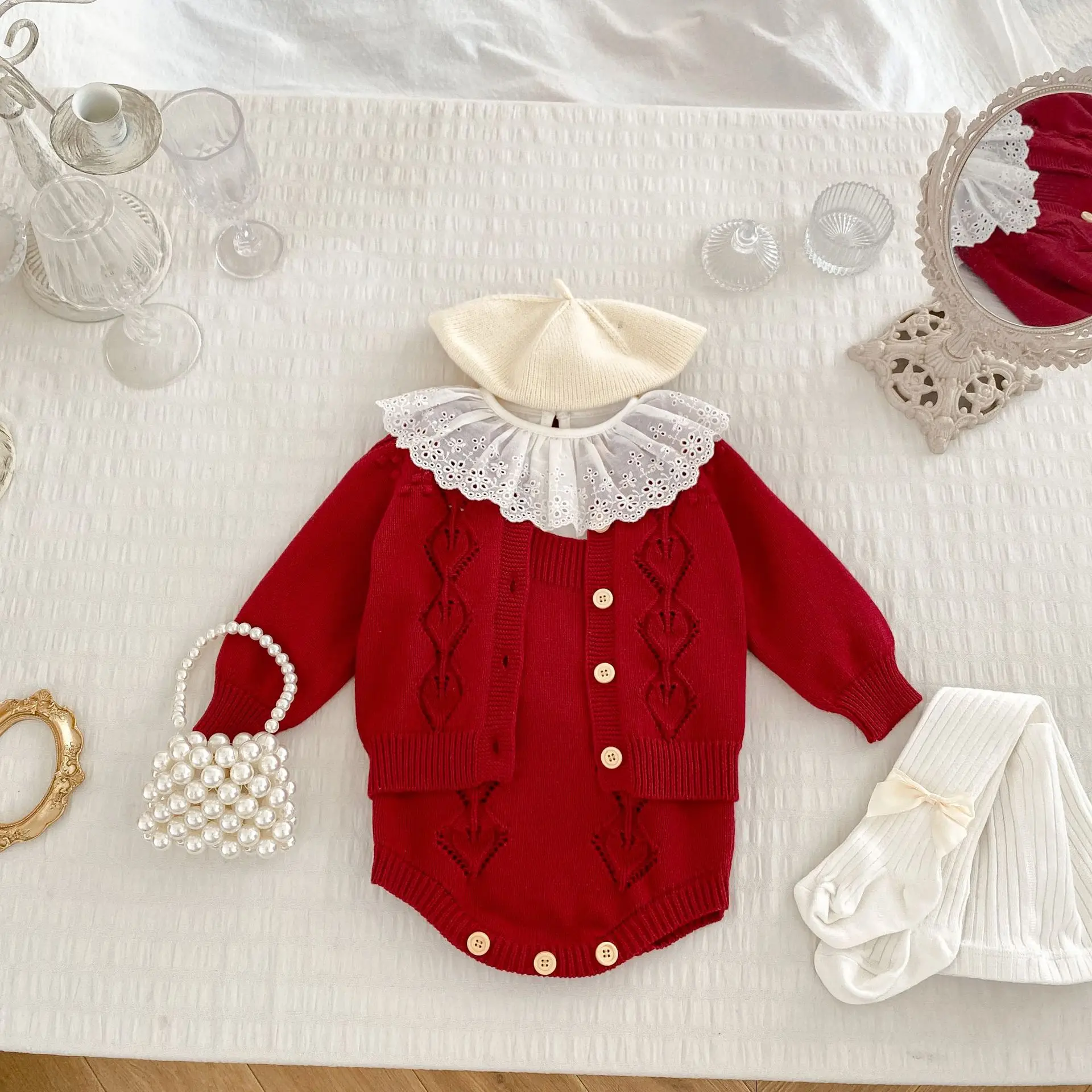 MILANCEL 2024 Autumn Baby Knitted Bodysuit Cute Suspenders One Piece for Infant Girls Optional Sweater Cardigan Toddler Clothing