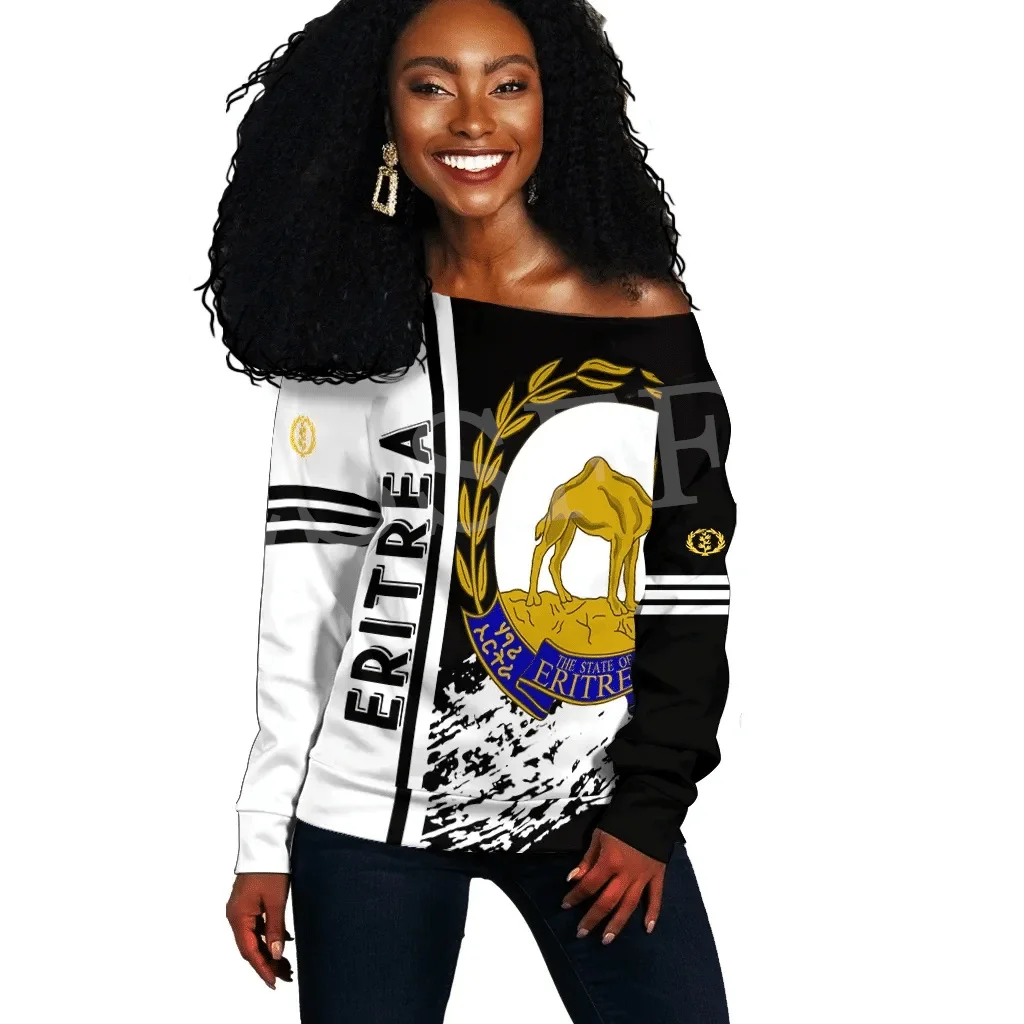 NewFashion Africa Country Eritrea Flag Retro Tribe Off Shoulder Sweatshirt Long Sleeves 3DPrint Harajuku Women Funny Casual AX