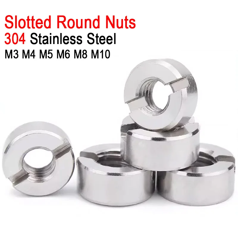 5pcs M3 M4 M5 M6 M8 M10 304 Stainless Steel Metric Coarse Thread Slotted Round Nuts End Face With Groove Round Nut