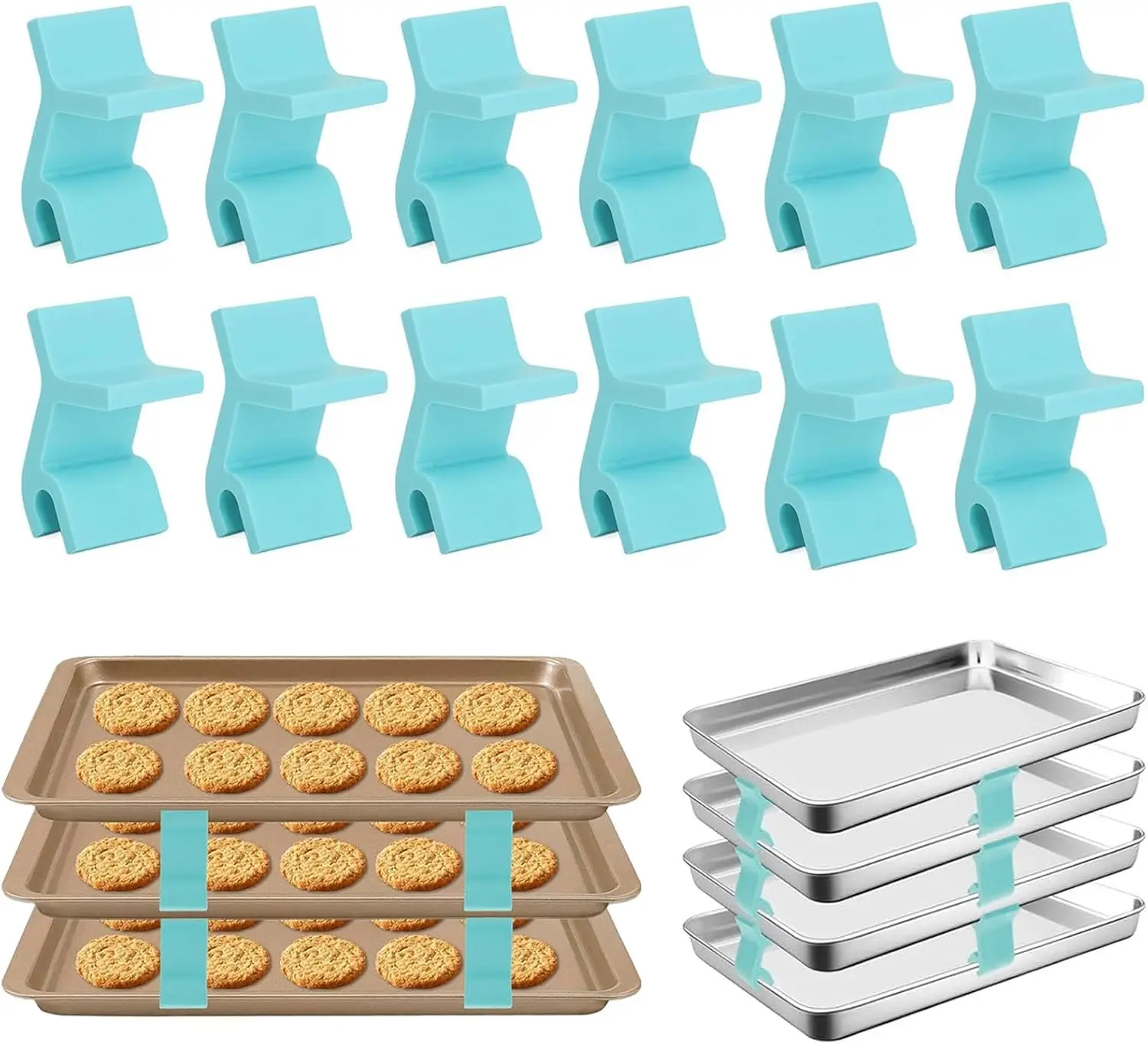 12Pcs Baking Sheet Stacker,Cookie Sheet Stacking Clips,Space-Saving Baking Sheet Stacker,Safe Cookie Tray Stacker Clips