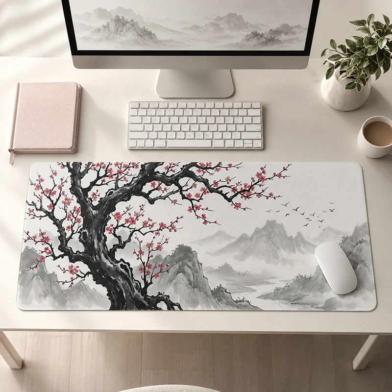 Mouse Pad Gamer Ink Plum Blossom Mountains printon demand New Computer Mousepad XXL Mouse Mat Gaming laptop Desktop Mouse Pad