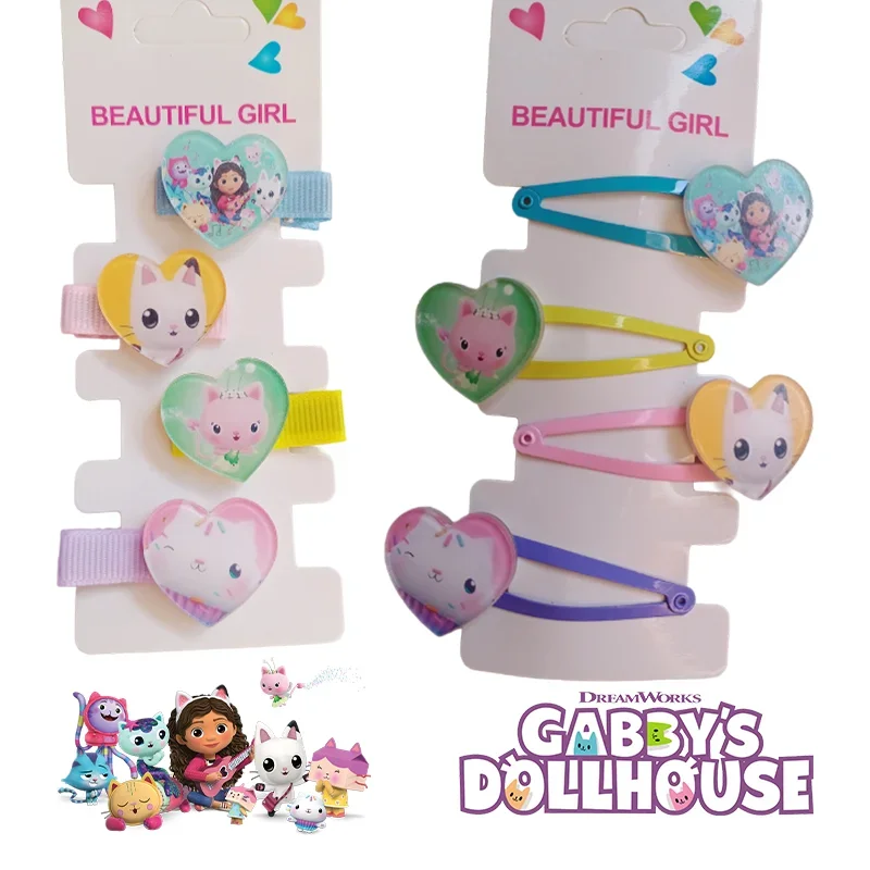 Four Types of Hair Clips Gabby Dollhouses Girl Cute Hairpin Funny Anime Cartoon Kawaii Hair Accessories Children's Birthday Gift