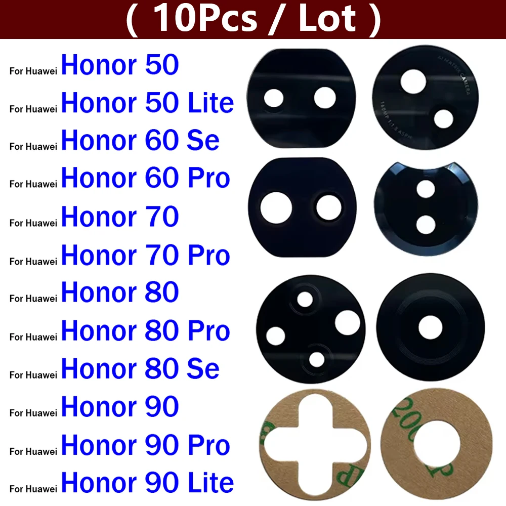 

10 шт., стекло объектива задней камеры для Huawei Honor 50 60 70 80 90 Pro Se Lite 4G 5G, стекло объектива задней камеры с клейкой наклейкой