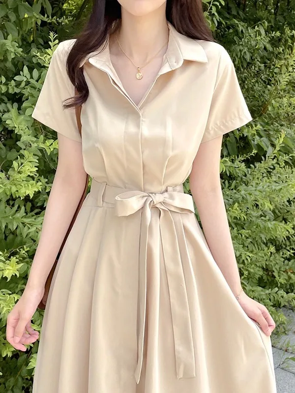 Ele irt Sle Summer Dr Dames Eenvoudig High-End Gevoelens Taille-Knipperend Afslanken ort Sve Long Dr