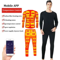 20/24 Areas Winter Self Heated Vest Men Heating Jacket Heated Suit Phone APP Control Temperature USB Thermal Underwear Clothing