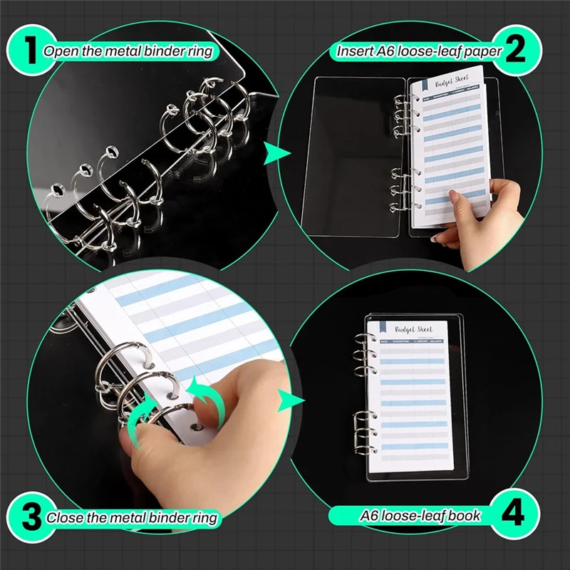 

A13E-A6 Planner Binder 6-Ring Clear Acrylic Binder Notebook Cover Budget Binder Loose Leaf Folders Office Supplies