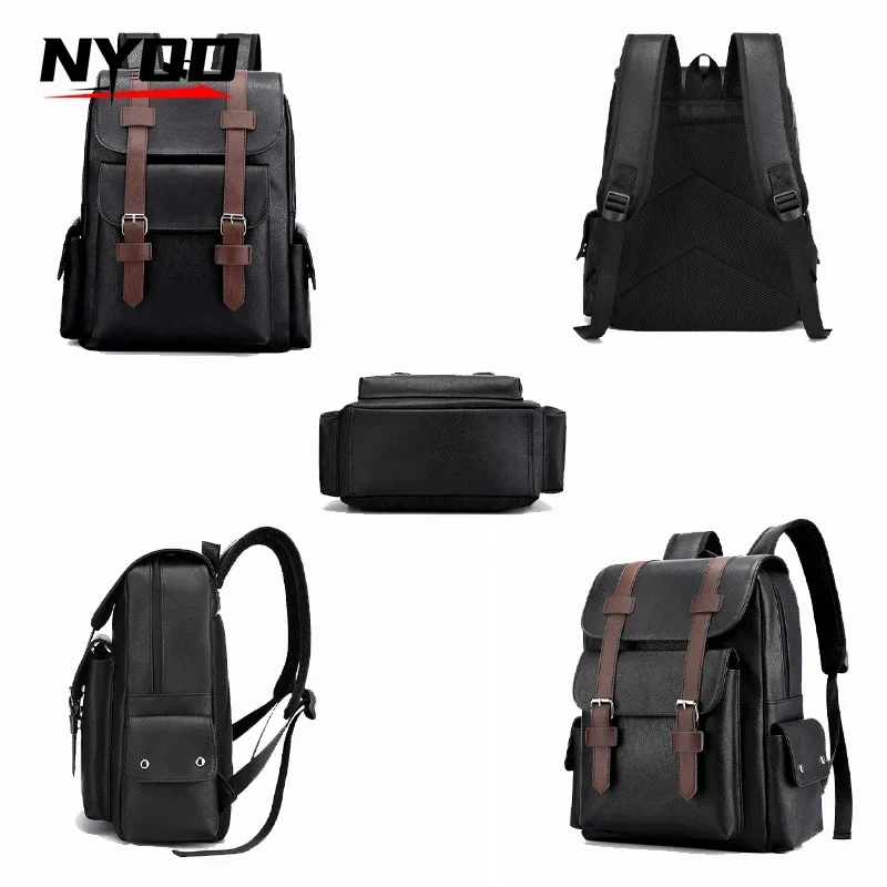 High Quality Men's PU Leather Backpack Large Laptop Backpack for Teenage Boys Mochilas Black School Bag Backpacks for Men