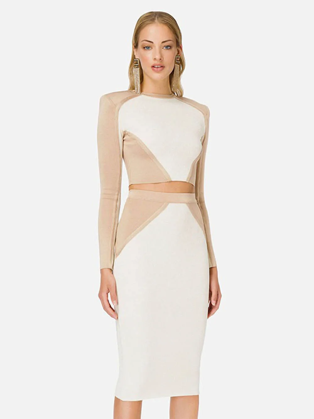 Slim fit party bandage suit elegant set long sleeved dress slim fit fashionable clothing set spring club outfit
