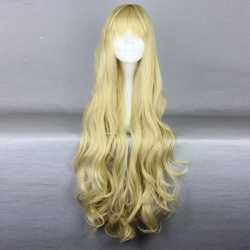 Peruca cosplay diária universal para mulheres loira clara cabelo longo encaracolado estilizável peruca completa cor bege