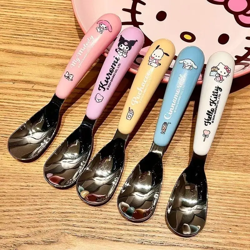 Cute Cartoon Sanrio Kuromi 304 Stainless Steel Spoon Kid Baby Eating Spoon Ingot Spoon Creative Send To Friends Birthday Gift