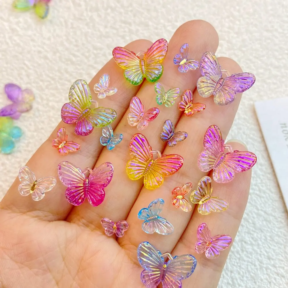 40Pcs New Cute Resin Mini Sparkling Butterfly Series Flat Back Manicure Parts Embellishments For Hair Bows Accessories