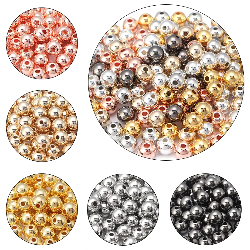 3/4/5/6/7/8/10/12/14mm Round Spacer Beads CCB Gold Silver Color Smooth Loose Ball Beads DIY Bracelet Jewelry Making Accessories