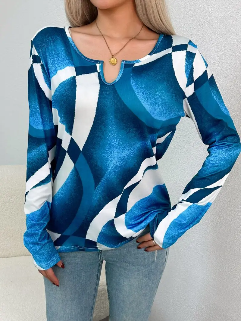 Minimally designed small open neck long sleeved women's shirt, soft and skin friendly, versatile for casual wear, with a base la