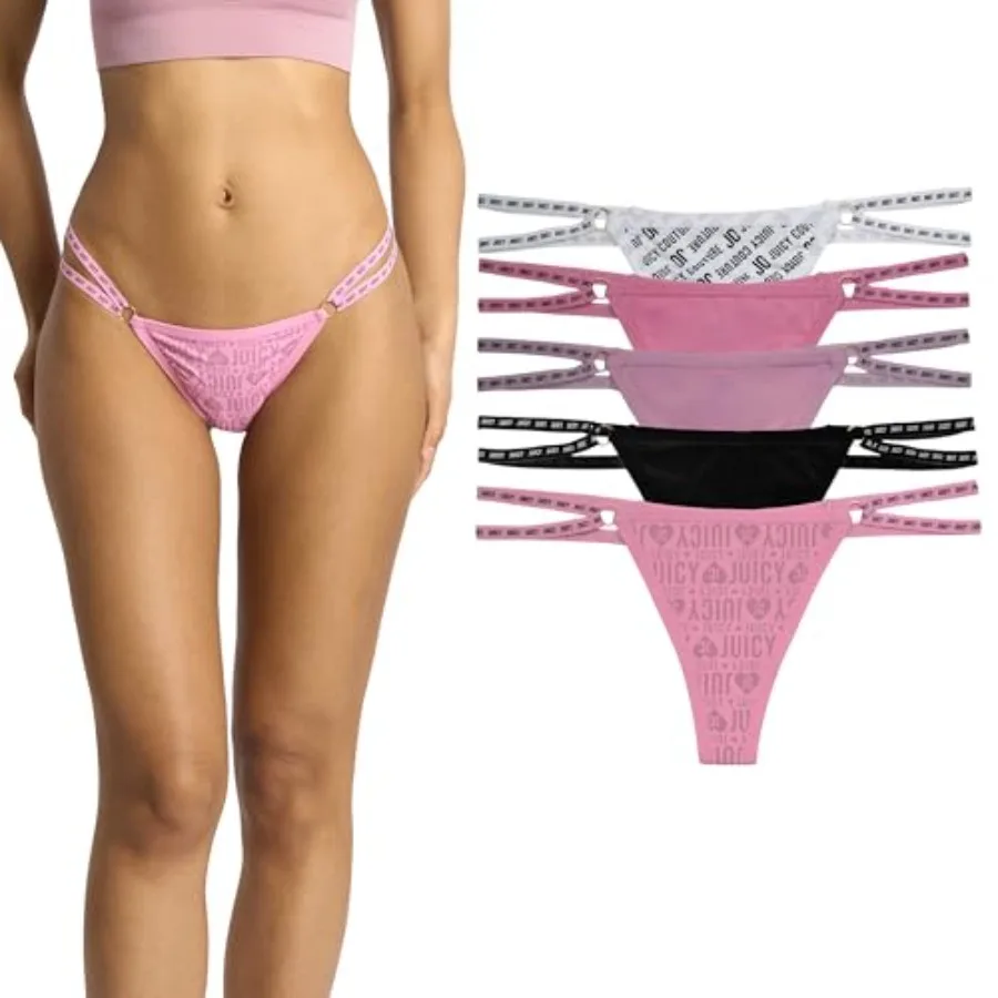

Juicy Couture Women's Strappy Stretch Logo Thong Underwear Set, 5-Pack