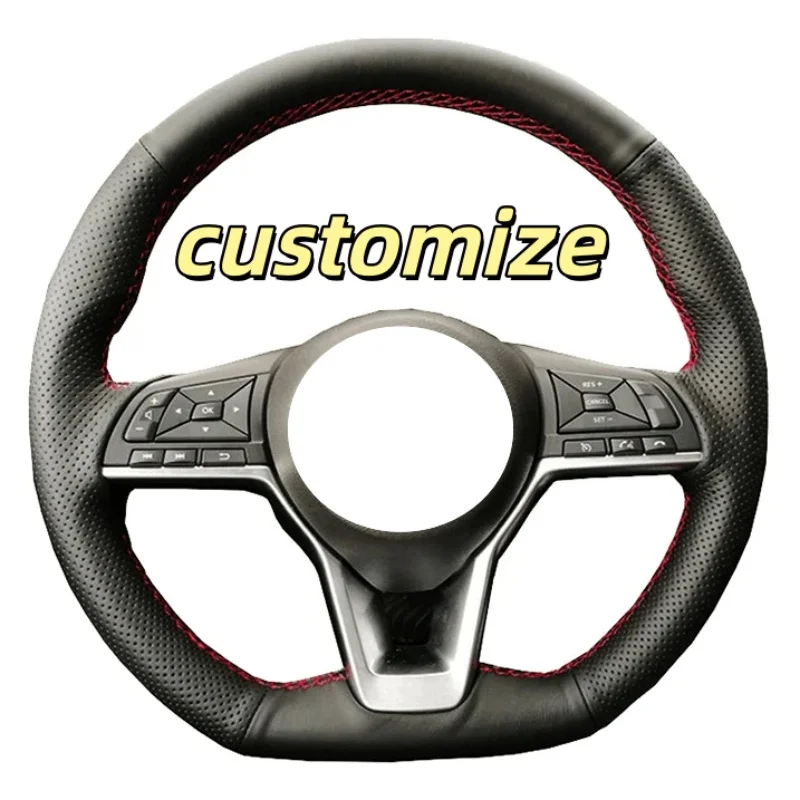 Custom Hand Sewn Leather X-TRAIL March Rogue Qashqai Serena 2017 2018 2019 Accessories Steering Wheel Cover For Nissan Kicks