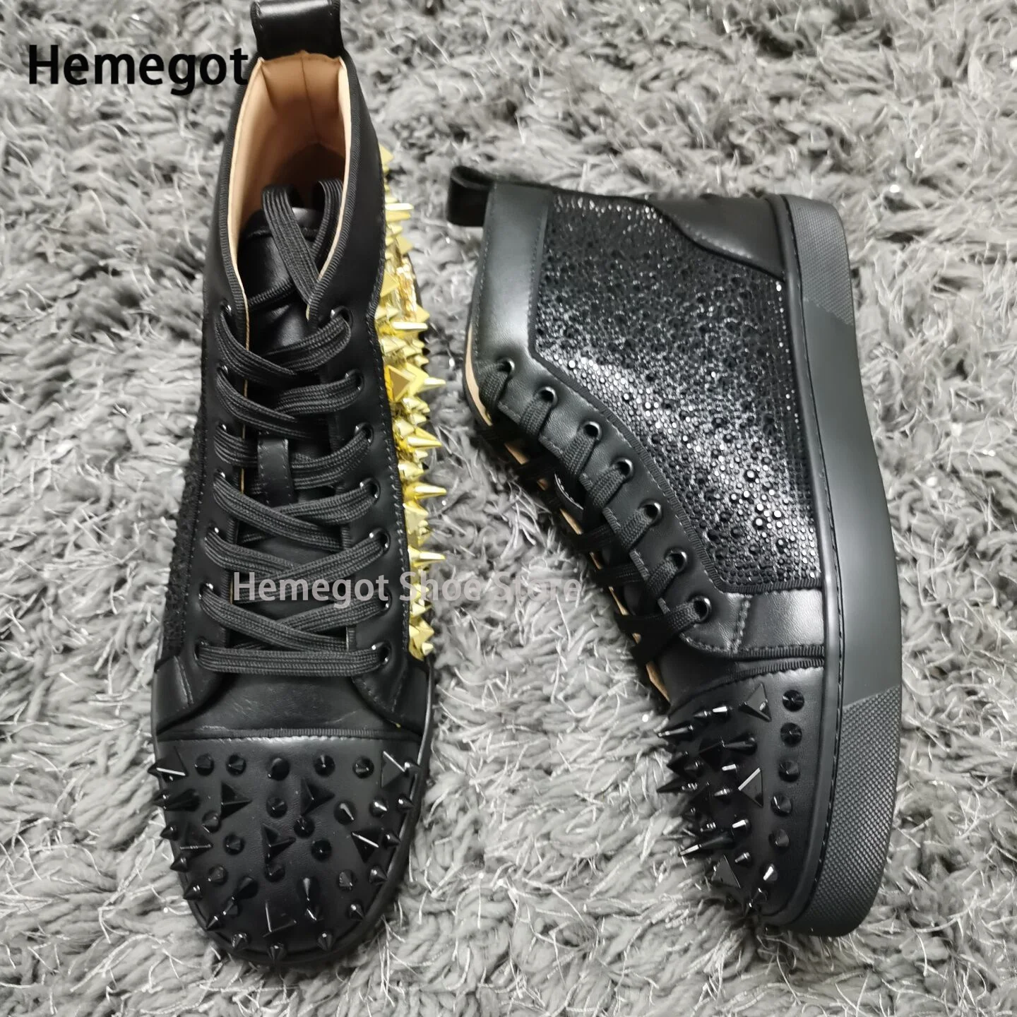 High Top Rhinestone Rivet Sneakers Shoes Autumn and Winter Shoes Leather Board Shoes Trend Zapatillas De Hombre Tenis Masculino