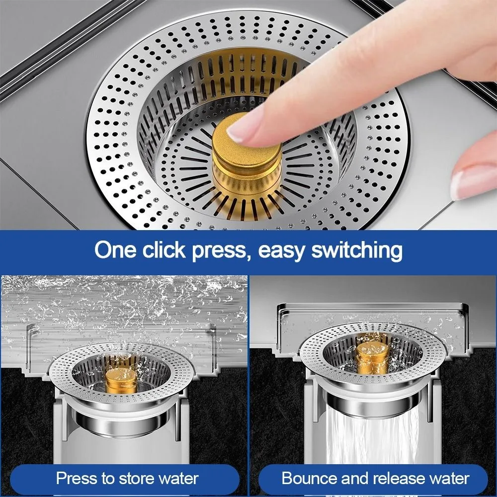 3 in 1 Kitchen Sink Drain Strainer Anti-Clogging 304 Stainless Steel Sink Stopper Pop Up Deodorant Sink Strainer Basket