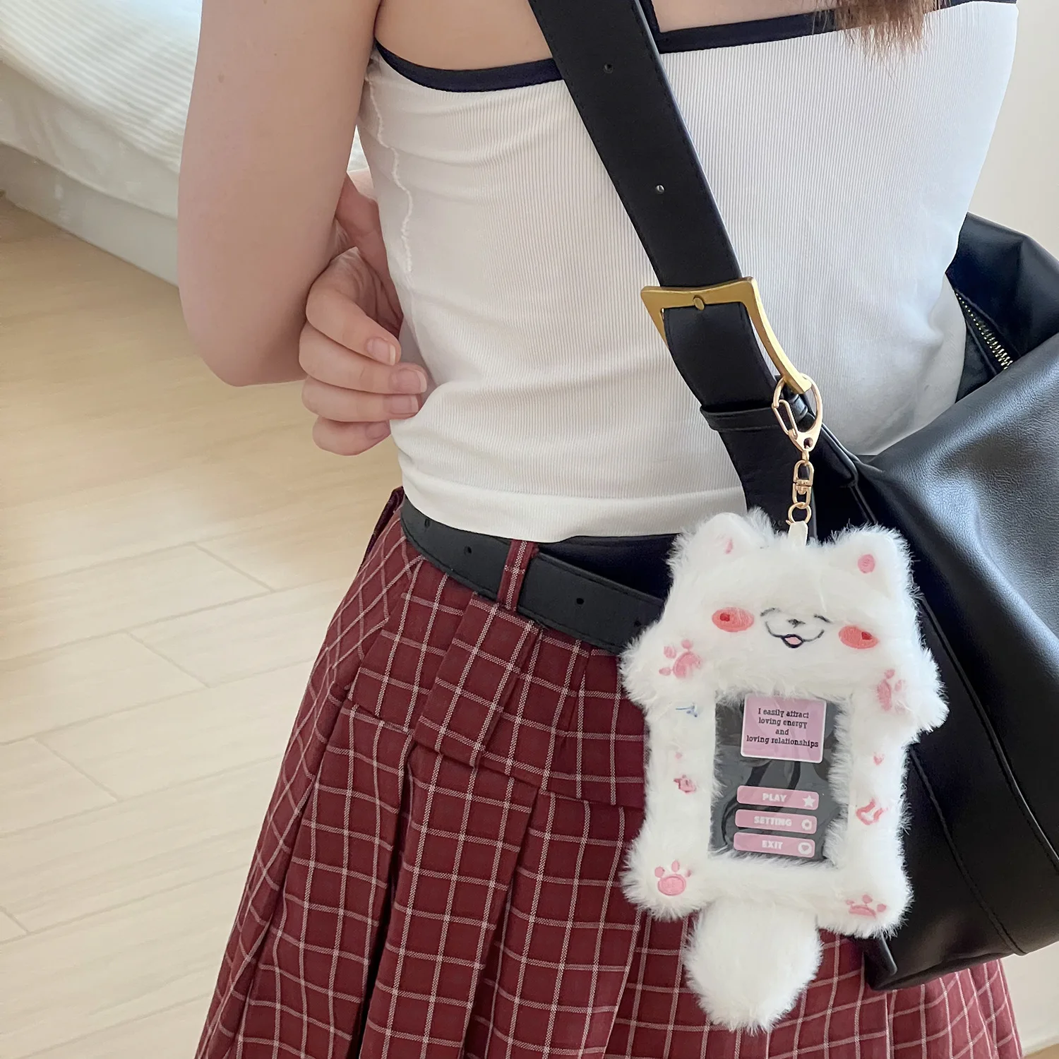 1pcs Plush Photocard Holder with Keychain, Cute Rabbit Plush Photocard Holder, Cartoon Card Cover Rabbit Photo Protective Case