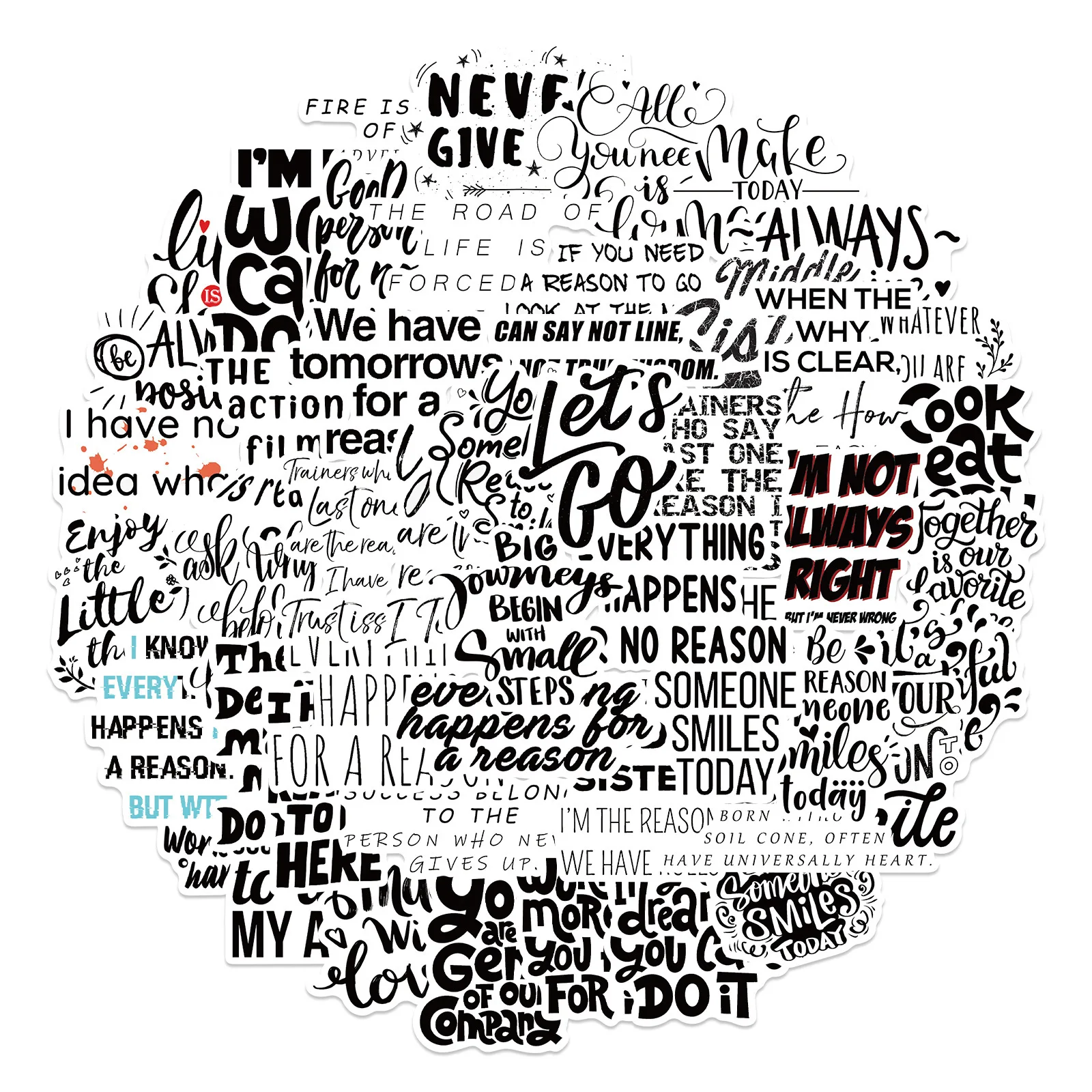 

50 Black And White Inspirational Text Stickers For Personalized Decoration Of Suitcases Notebooks Waterproof Guitar Stickers