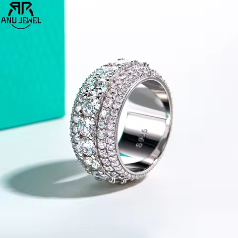 AnuJewel 8.46cttw Moissanite Hip Hop Eternity Wedding Band Rings 925 Sterling Silver Pimped Out Heavy Metal Ring Men&amp;Women Ring