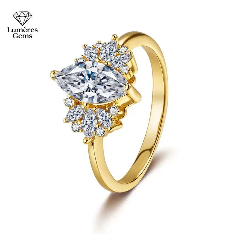 

Women'S 24K AU999 Gold 1CT Moissanite Fashion Rhombus Ring - Japanese-Korean Minimalist, Versatile Luxury