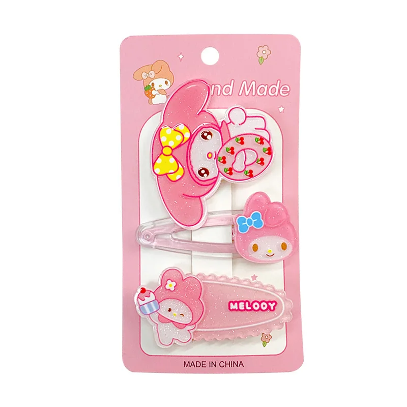 Acrylic Sanrio Series Cartoon Hairpin Set with Cardboard One-line BB Clip Sweet Girl Bangs Clip Hair Accessories