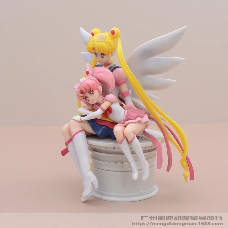 14cm Anime Sailor Moon Wing Sitting Posture Tsukino Usagi Beautiful Girl Figure Pvc Action Model Desktop Decor Collect Doll Gift