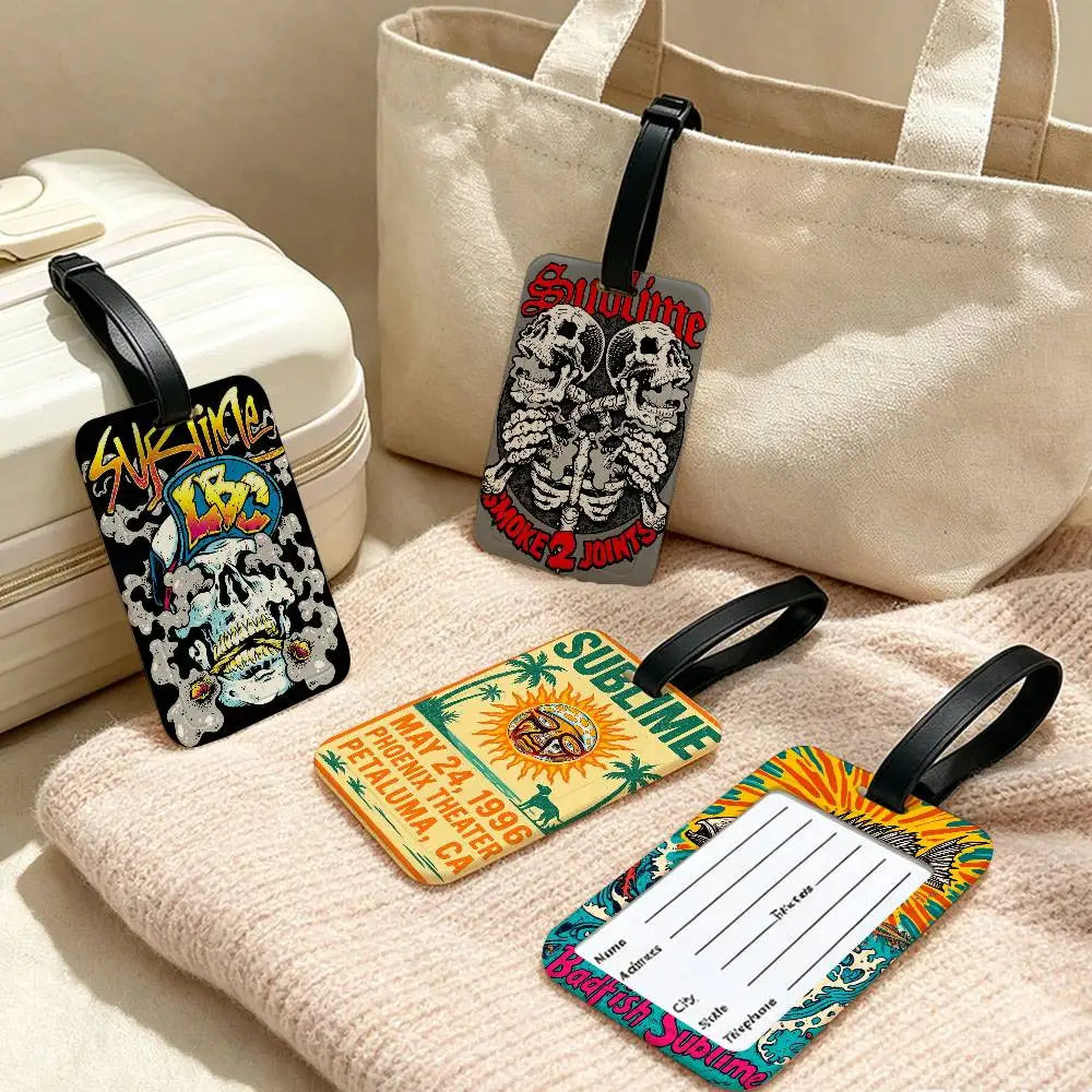 S-Sublime Classic Band PVC Waterproof Luggage Tag Anti lost Information Card Cover For Student Bag Travel Suitcase