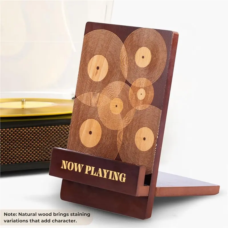 A84X-Vinyl Record Holder-For Albums-Stylish Vinyl Display Stand-Premium Classic Wood With Engraved Design
