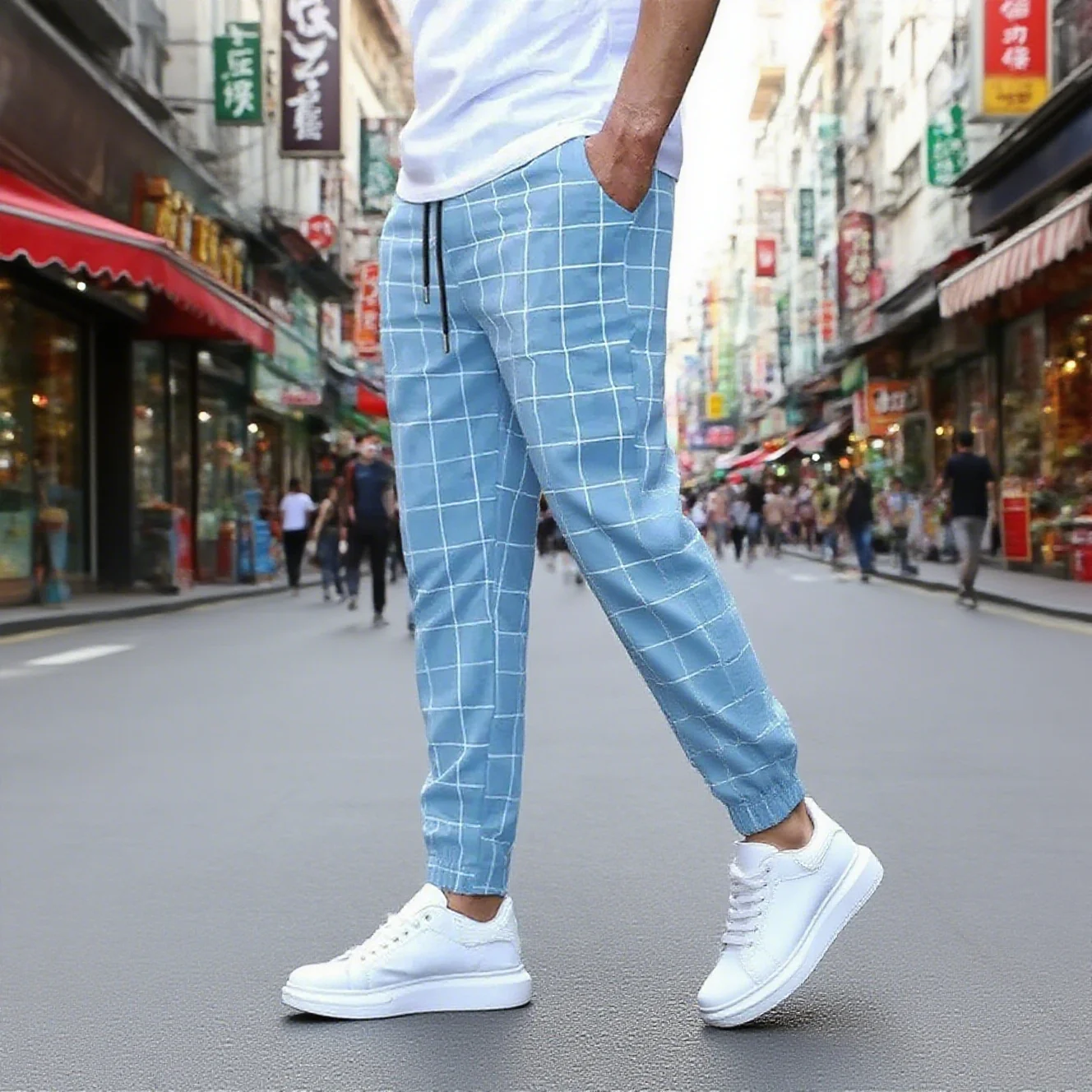 

New Checkered Fashion Europe and the United States Style Men's Pants Business Casual Travel Slim Pants Comfortable and Versatile