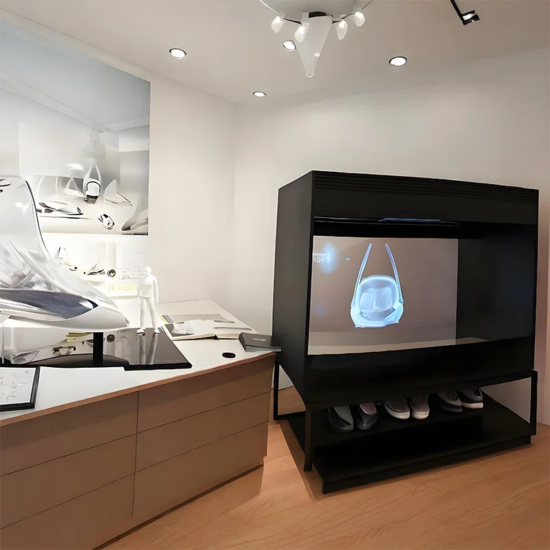 180-Degree 3D Holographic Projection Display Cabinet with BLACK CRYSTAL Frame for Museum Pyramid Screen